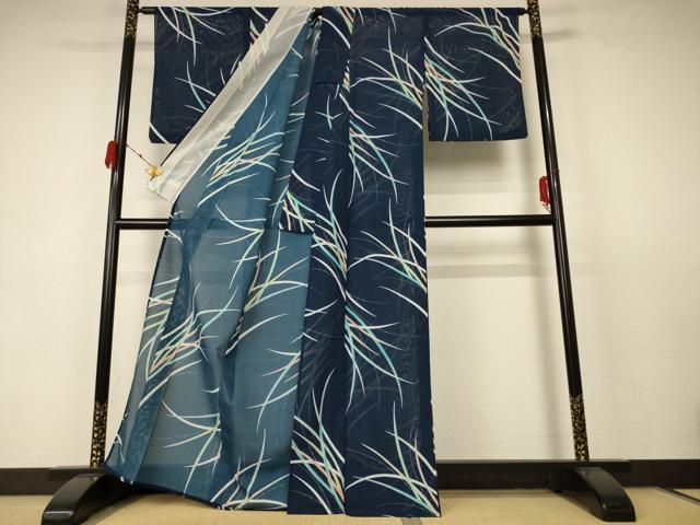 平和屋着物＊夏物　小紋　絽　草花文　洗える着物　AABC9930jd_2