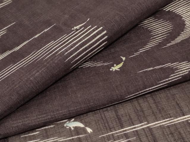 平和屋着物＊夏物　小紋　紗　流水文　魚　洗える着物　未使用　AABC9960jd