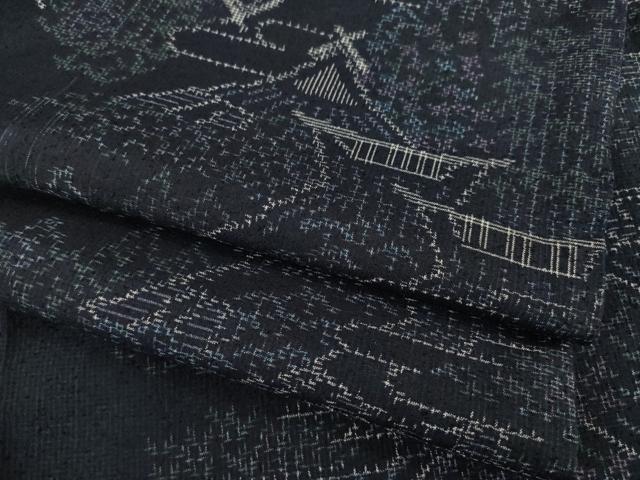 平和屋着物●本場大島紬　薩摩結城　風景文　正絹　逸品　AABC9972ck