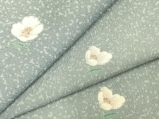 平和屋着物▽上質な小紋　単衣　草花文　ロング丈　正絹　逸品　AABD0007fy