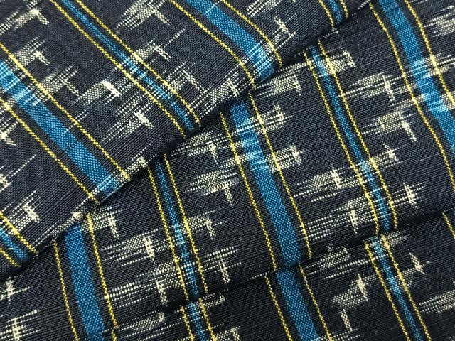 平和屋着物▽上質な紬　単衣　縞　幾何学文様　正絹　逸品　AABD0016fy