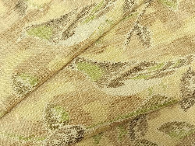 平和屋着物▽上質な紬　単衣　枝葉文　鳥　正絹　逸品　AABD0017fy