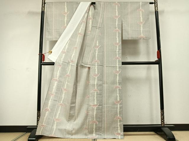 平和屋着物▽翠洸織大島　単衣　扇面文　反端付き　未使用　AABD0020fy_2