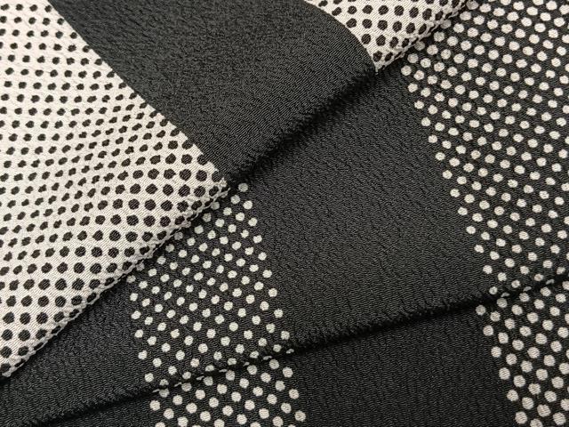 平和屋着物▽小紋　単衣　間道　黒地　洗える着物　AABD0021fy