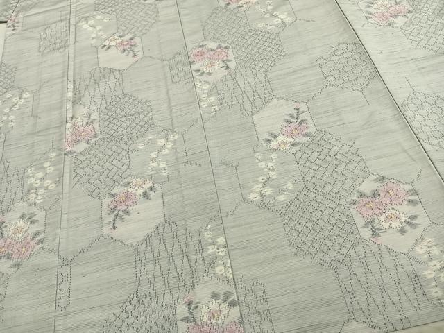 平和屋着物▽上質な紬 　単衣　 亀甲花文　正絹　逸品　未使用　AABD0024fy_3
