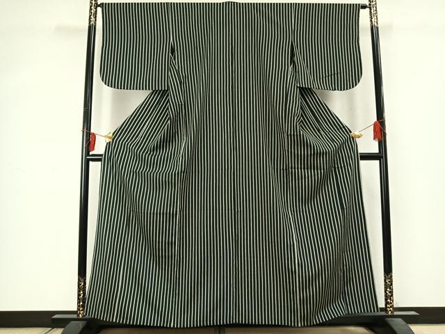 平和屋着物▽お召　単衣　縞　銀通し地　正絹　逸品　AABD0043fy_1