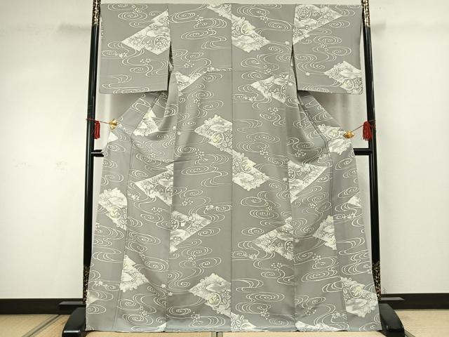 平和屋着物▽上質な小紋　単衣　流水花文　ろうけつ染め　ロング丈　正絹　逸品　AABD0048fy 平和屋着物▽上質な小紋 単衣 流水花文 ろうけつ染め ロング丈 正絹