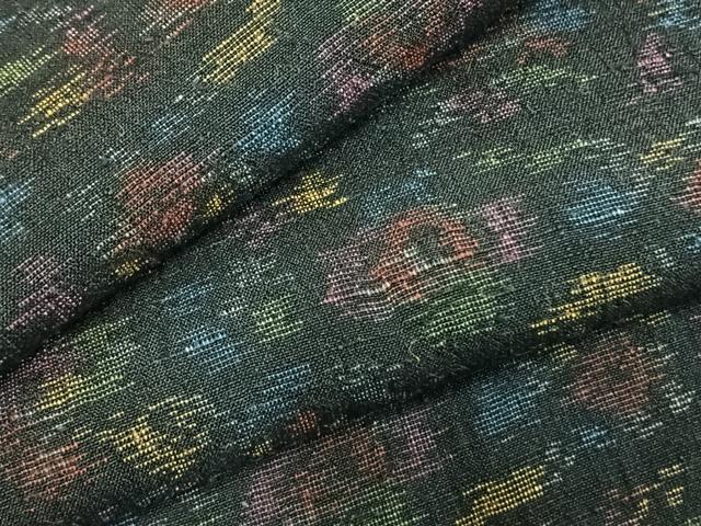 平和屋着物▽結城ちぢみ　単衣　幾何学文様　正絹　逸品　AABD0052fy