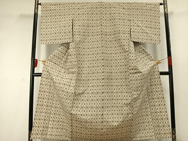 平和屋着物▽上質な紬　単衣　幾何学文様　正絹　逸品　AABD0079fy_1