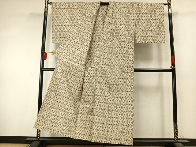 平和屋着物▽上質な紬　単衣　幾何学文様　正絹　逸品　AABD0079fy_2