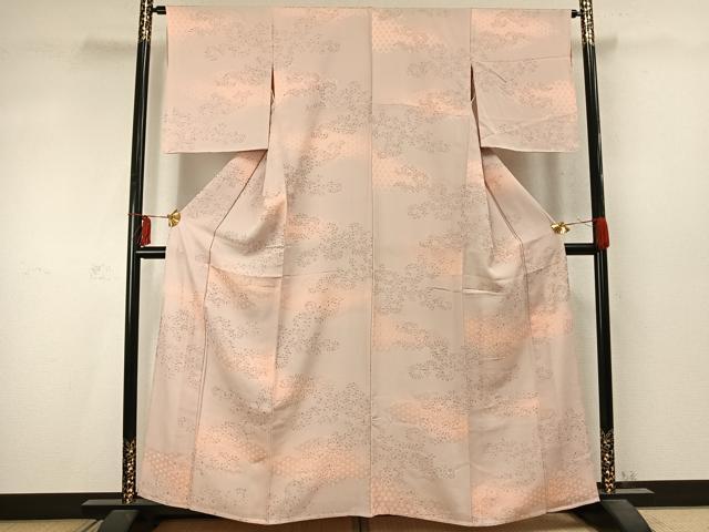 平和屋着物▽上質な小紋　単衣　唐草花文　地紋起こし　正絹　逸品　AABD0100fy 平和屋着物▽上質な小紋 単衣 唐草花文 地紋起こし 正絹 逸品