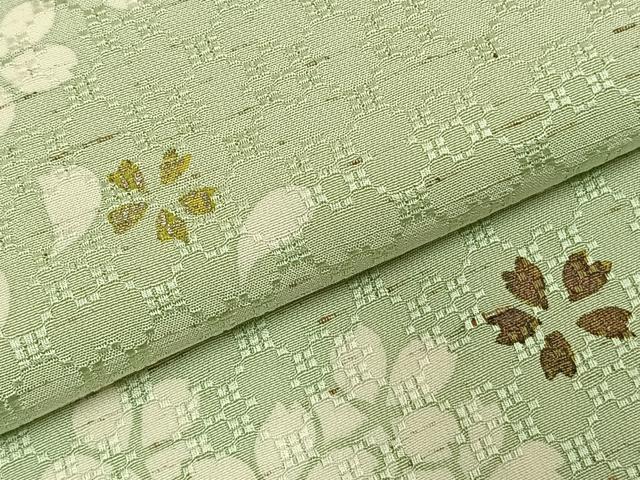 平和屋着物▽訪問着　単衣　花織　紬地　舞桜文　暈し染め　銀彩　ロング丈　正絹　逸品　AABD0107fy_4