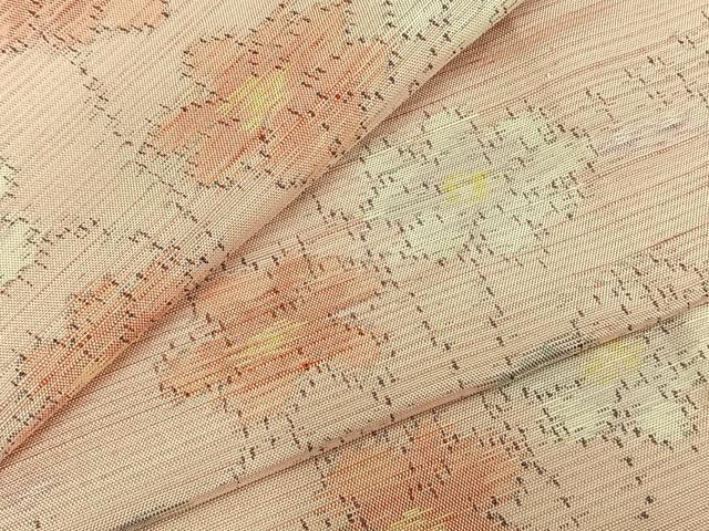 平和屋着物▽上質な紬　単衣　草花文　正絹　逸品　未使用　AABD0109fy