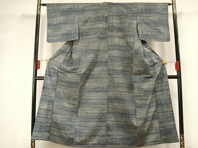 平和屋着物▽上質な紬　単衣　横段文　正絹　逸品　未使用　AABD0110fy 平和屋着物▽上質な紬 単衣 横段文 正絹 逸品 未使用