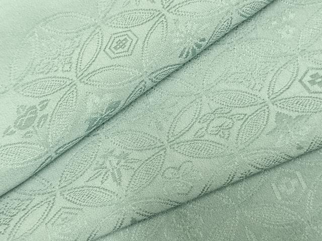 平和屋着物▽上質な色無地　単衣　七宝花地紋　秘色色　正絹　逸品　未使用　AABD0121fy