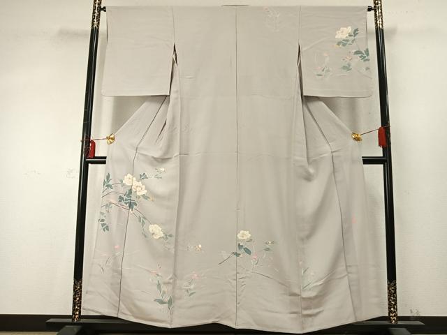 平和屋着物▽訪問着　単衣　友禅　作家物　枝花文　正絹　逸品　AABD0139fy