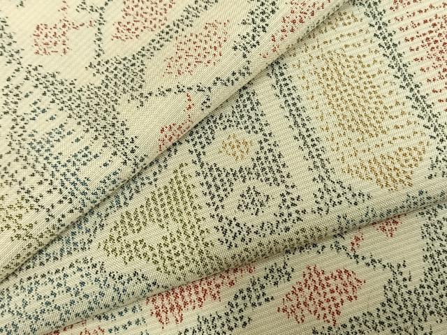 平和屋着物▽上質な紬　単衣　幾何学文様　正絹　逸品　AABD0166fy