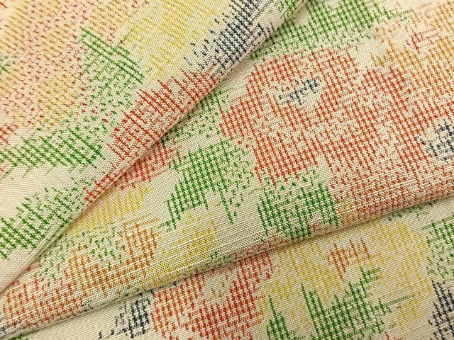 平和屋着物▽上質な紬　単衣　草花文　正絹　逸品　AABD0167fy