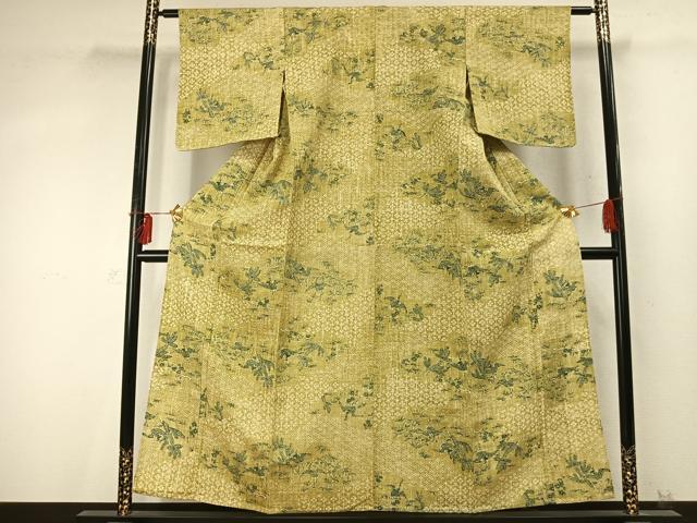 平和屋着物▽上質な小紋　単衣　型染め　花鳥文　正絹　逸品　AABD0168fy_1
