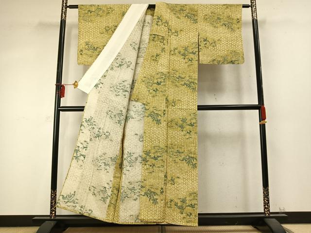平和屋着物▽上質な小紋　単衣　型染め　花鳥文　正絹　逸品　AABD0168fy_2