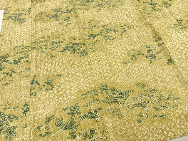 平和屋着物▽上質な小紋　単衣　型染め　花鳥文　正絹　逸品　AABD0168fy_3