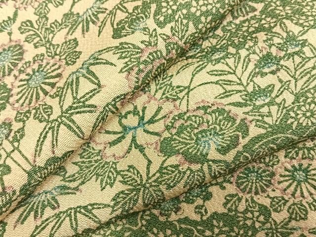 平和屋着物▽上質な小紋　単衣　型染め　草花文　鬼しぼ縮緬　正絹　逸品　AABD0170fy