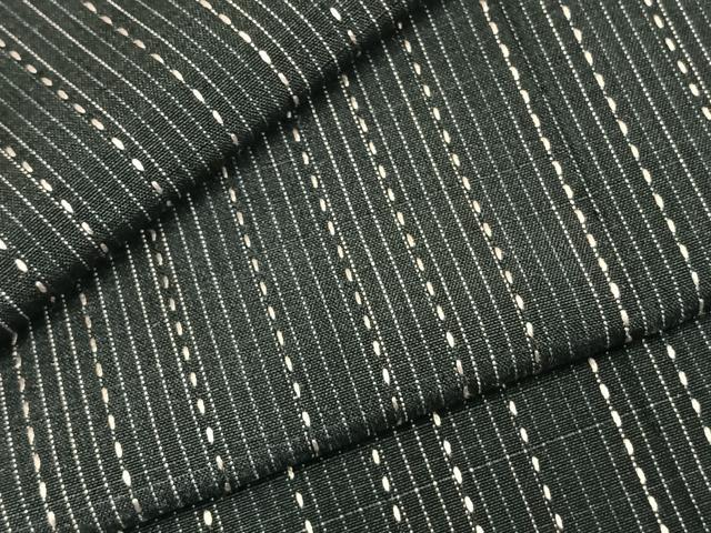 平和屋着物▽上質な紬　単衣　刺子　縞　黒地　正絹　逸品　AABD0172fy