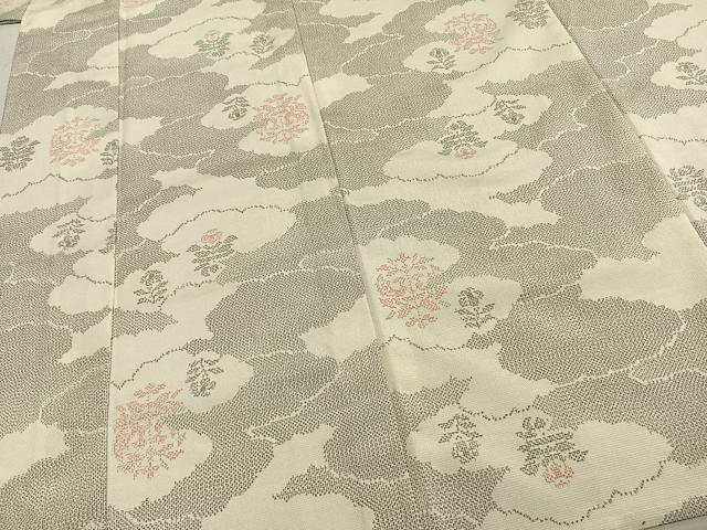 平和屋着物▽本塩沢 単衣 雲取り花文 正絹 逸品 未使用