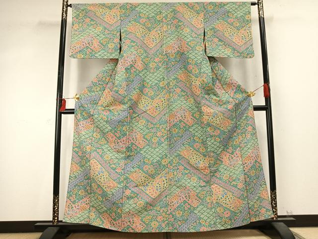 平和屋着物▽小紋　単衣　草花文　洗える着物　AABD0204fy 平和屋着物▽小紋 単衣 草花文 洗える着物 AABD0204fy