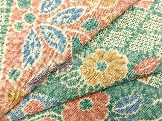 平和屋着物▽小紋　単衣　草花文　洗える着物　AABD0204fy