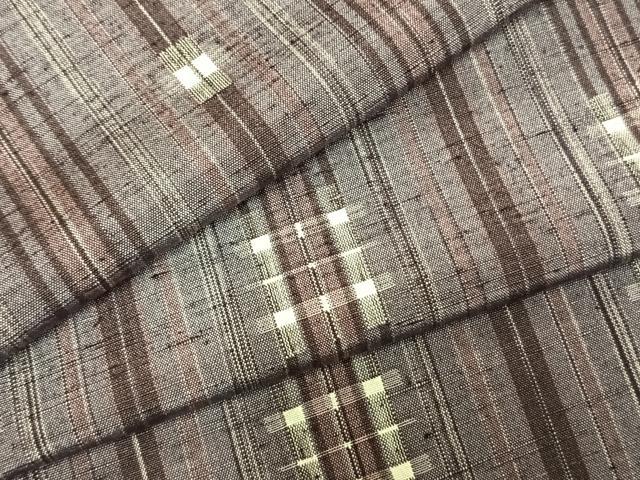 平和屋着物▽上質な紬　単衣　幾何学文様　正絹　逸品　AABD0225fy