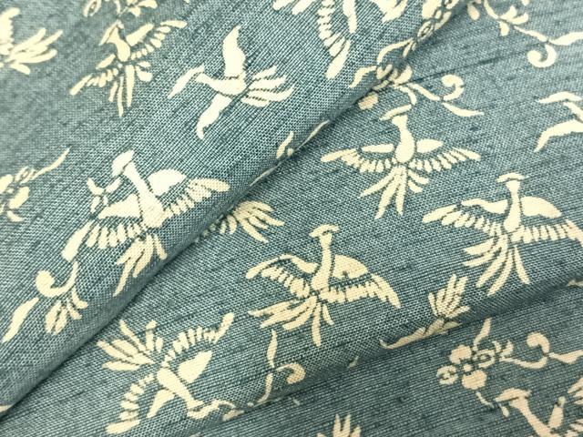 平和屋着物▽上質な紬　単衣　花鳥文　正絹　逸品　AABD0234fy