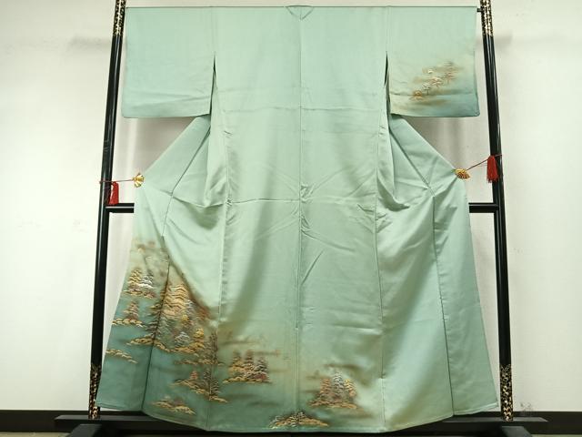 平和屋着物▽訪問着　単衣　風景文　暈し染め　金銀彩　正絹　逸品　AABD0263fy