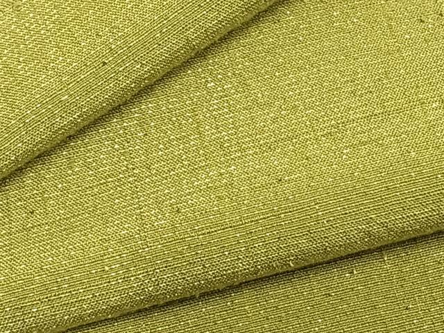 平和屋着物▽上質な紬　単衣　色無地　抹茶色　金通し地　正絹　逸品　AABD0278fy