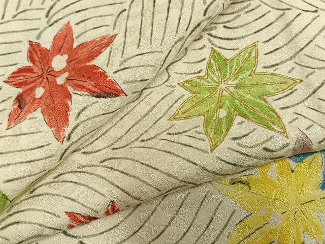 平和屋着物▽上質な小紋　単衣　手描き　舞葉文　正絹　逸品　未使用　AABD0290fy