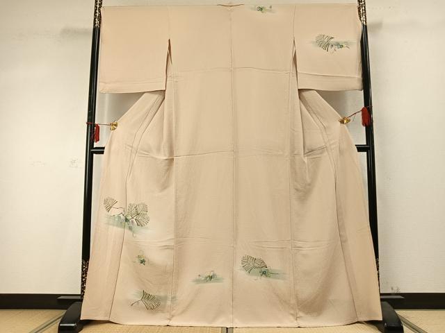 平和屋着物▽訪問着　単衣　手描き　蔦の葉枝花文　暈し染め　正絹　逸品　AABD0331fy
