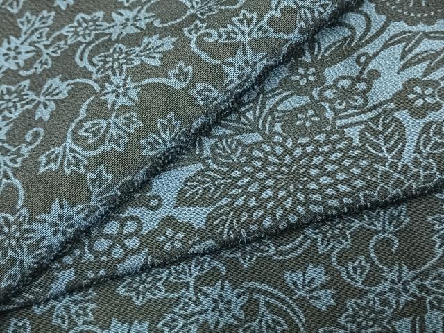 平和屋着物▽上質な小紋　単衣　藍　型染め　草花文　正絹　逸品　AABD0334fy