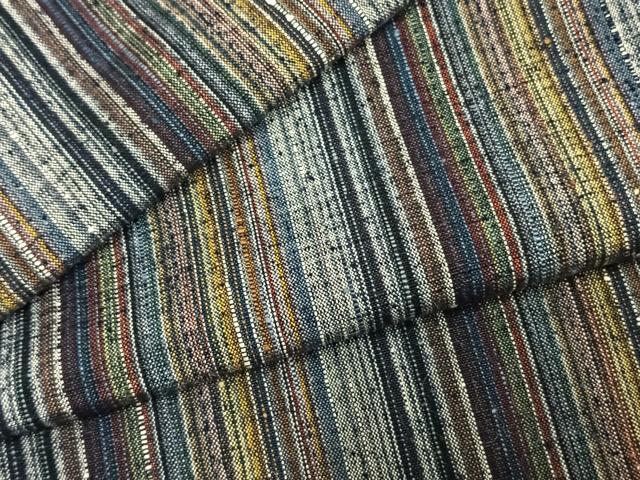 平和屋着物▽上質な紬　単衣　縞　正絹　逸品　AABD0336fy