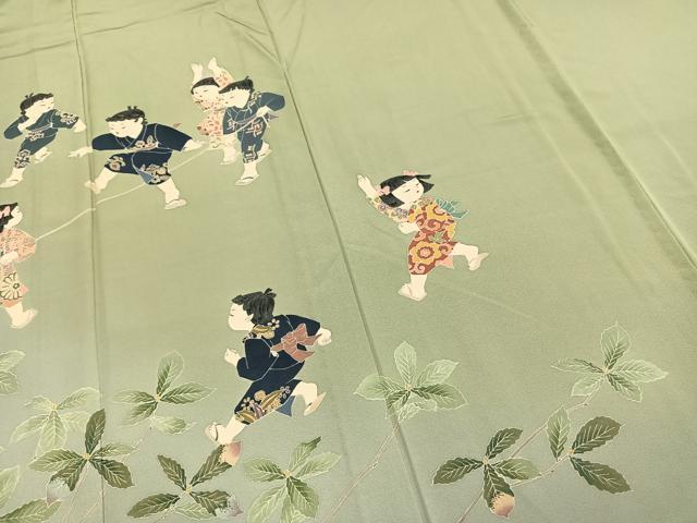 平和屋着物▽十日町友禅作家 関口遼一 訪問着 単衣 浜ちりめん 人物