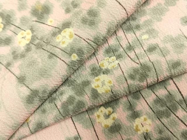 平和屋着物▽上質な小紋　単衣　手描き　草花文　正絹　逸品　AABD0375fy