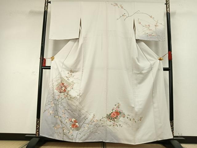 平和屋着物▽訪問着　単衣　色紙重ね花文　暈し染め　金彩　正絹　逸品　AABD0377fy