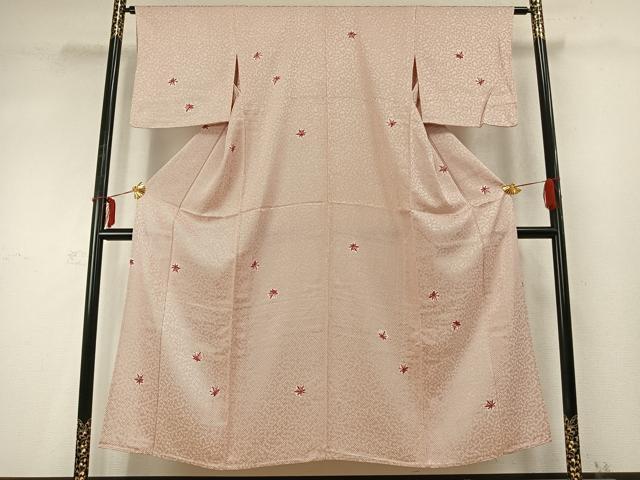 平和屋着物▽上質な小紋　単衣　舞葉文　正絹　逸品　AABD0382fy_1