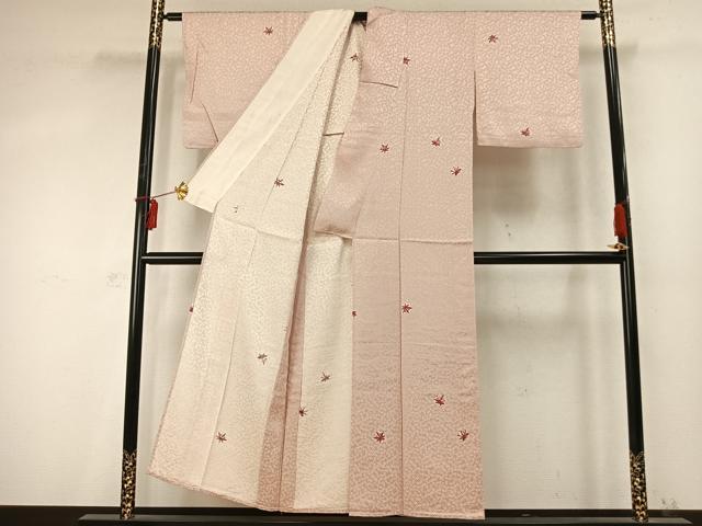 平和屋着物▽上質な小紋　単衣　舞葉文　正絹　逸品　AABD0382fy_2