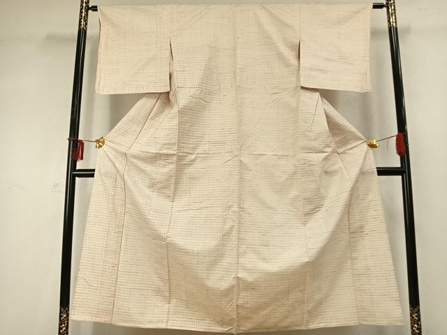 平和屋着物▽上質な紬　単衣　横段文　正絹　逸品　AABD0383fy