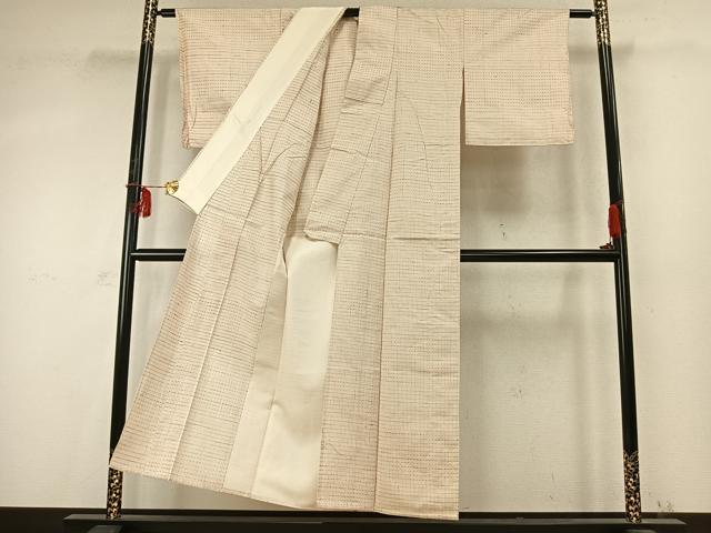 平和屋着物▽上質な紬　単衣　横段文　正絹　逸品　AABD0383fy