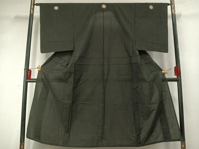 平和屋着物▽男性　黒紋付　単衣　紬地　正絹　逸品　AABD0396fy