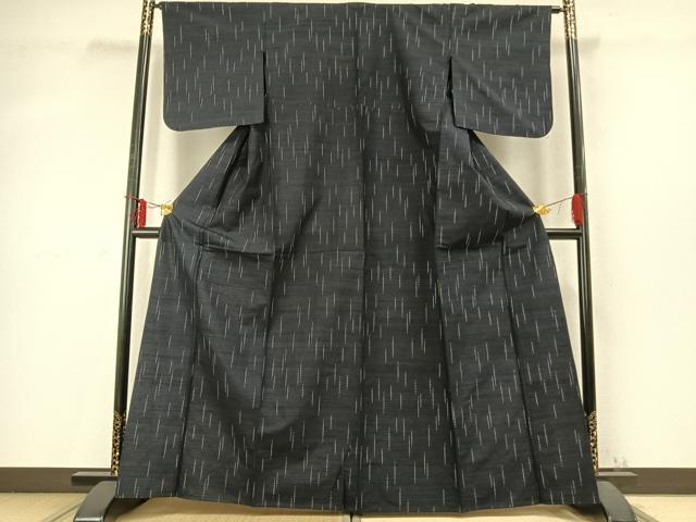 平和屋着物▽上質な紬　単衣　抽象文様　黒地　正絹　逸品　AABD0403fy