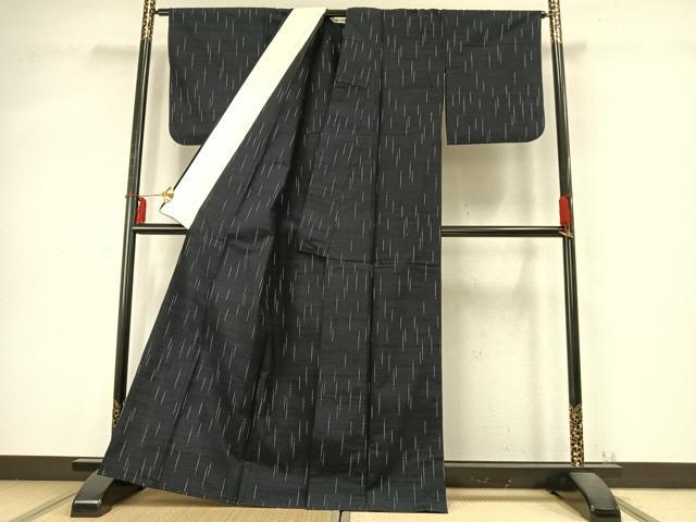 平和屋着物▽上質な紬　単衣　抽象文様　黒地　正絹　逸品　AABD0403fy