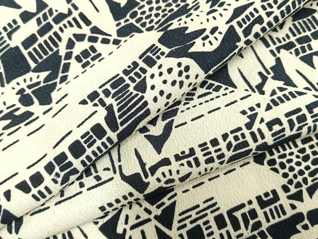 平和屋着物▽上質な小紋　単衣　風景文　正絹　逸品　AABD0417fy