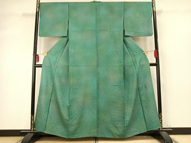 平和屋着物▽墨流しの第一人者　薗部正典　小紋　単衣　草花文　暈し染め　正絹　逸品　AABD0421fy 平和屋着物▽墨流しの第一人者 薗部正典 小紋 単衣 草花文 暈し染め